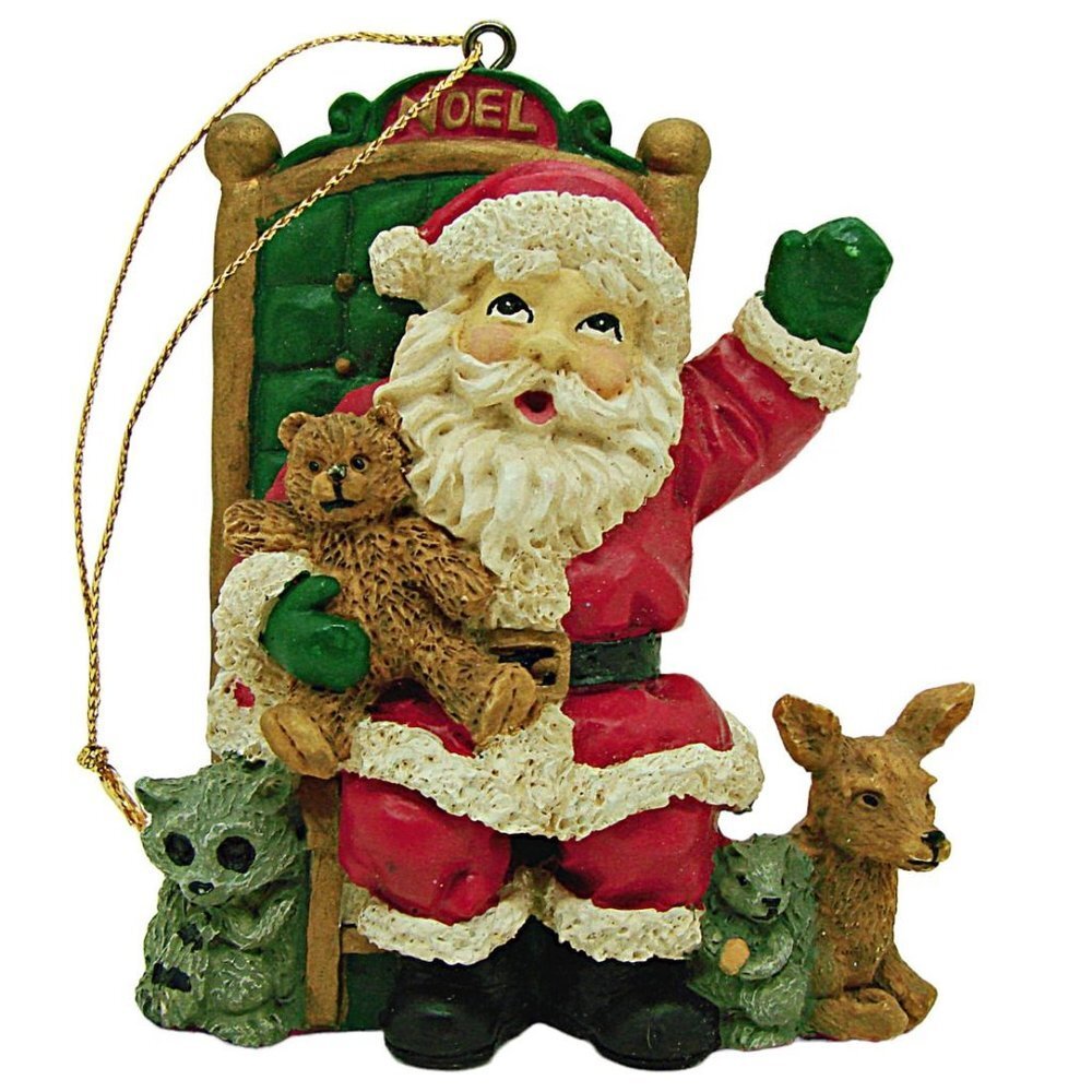 Vintage Santa And Animal Friends Multicolor Christmas Decorative Ornament Resin